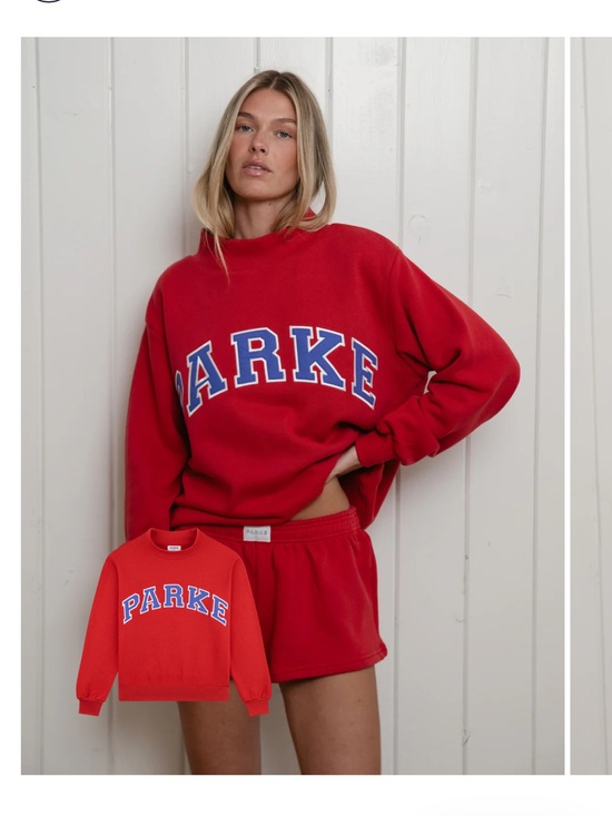 Parke Tops - Parke Red Crewneck Sweatshirt with Blue-Trim Logo